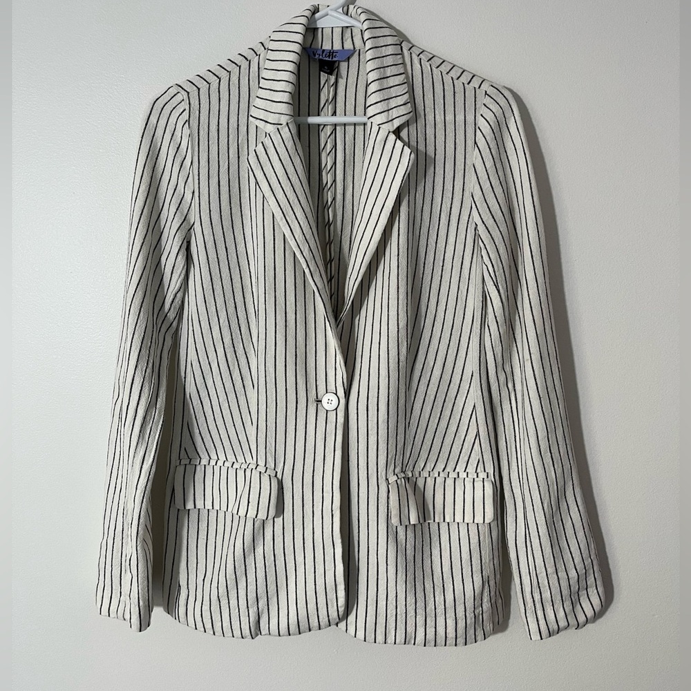 Vylett  Stripped Linen Blazer Size Small